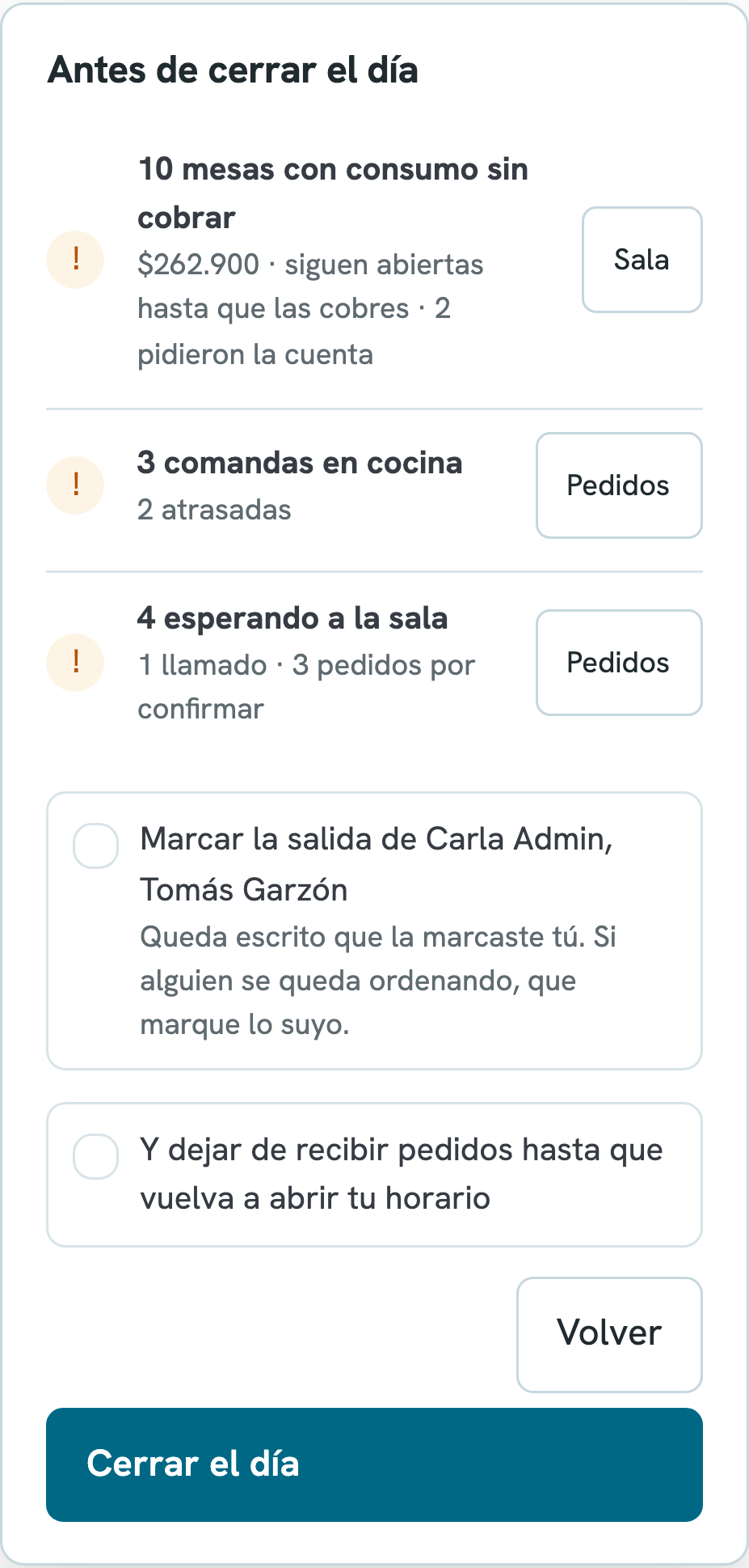 Cerrar el día